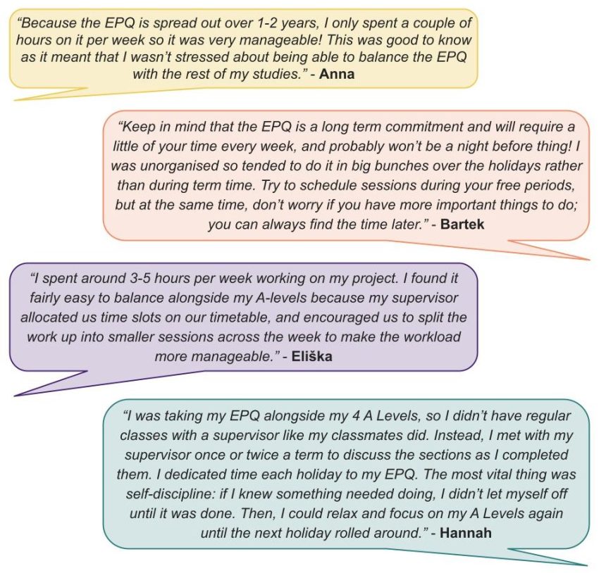 Student answers to the question 'How did you juggle the EPQ with your other studies?'