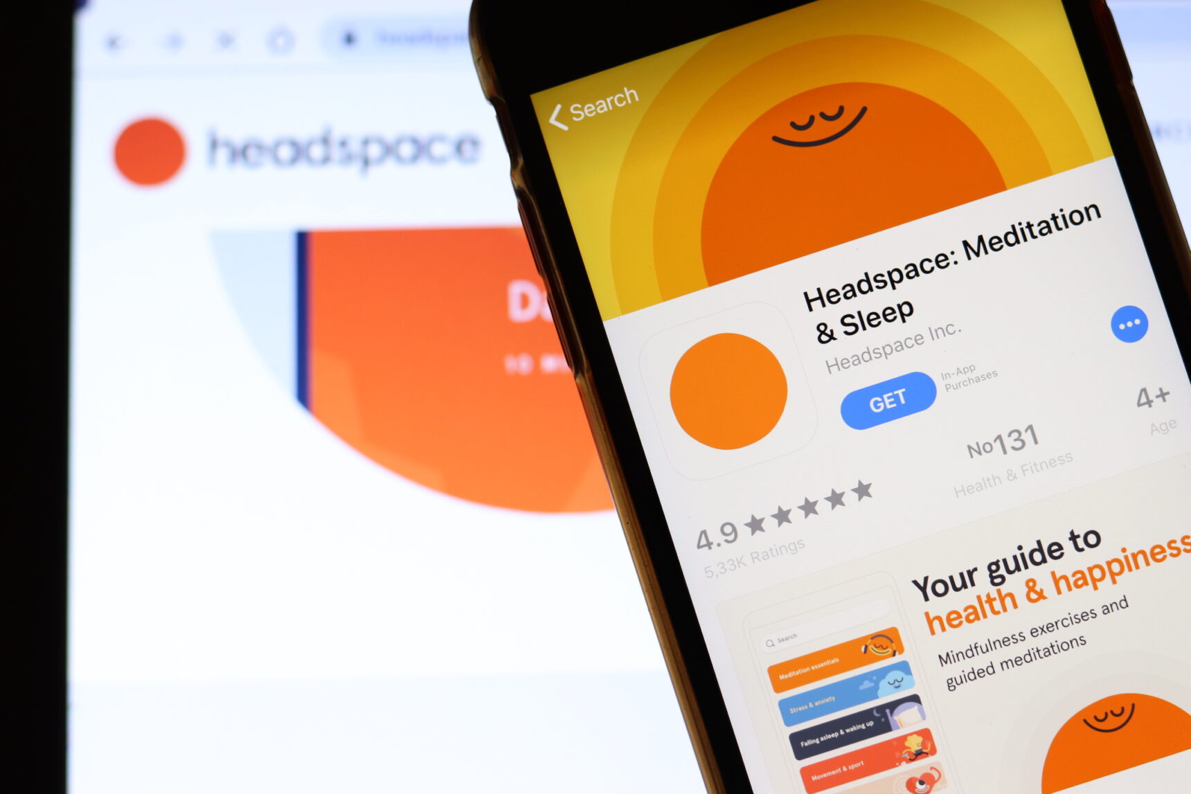 A mobile phone showing the Headspace mindfulness app, one of the best teacher apps for teacher wellbeing.