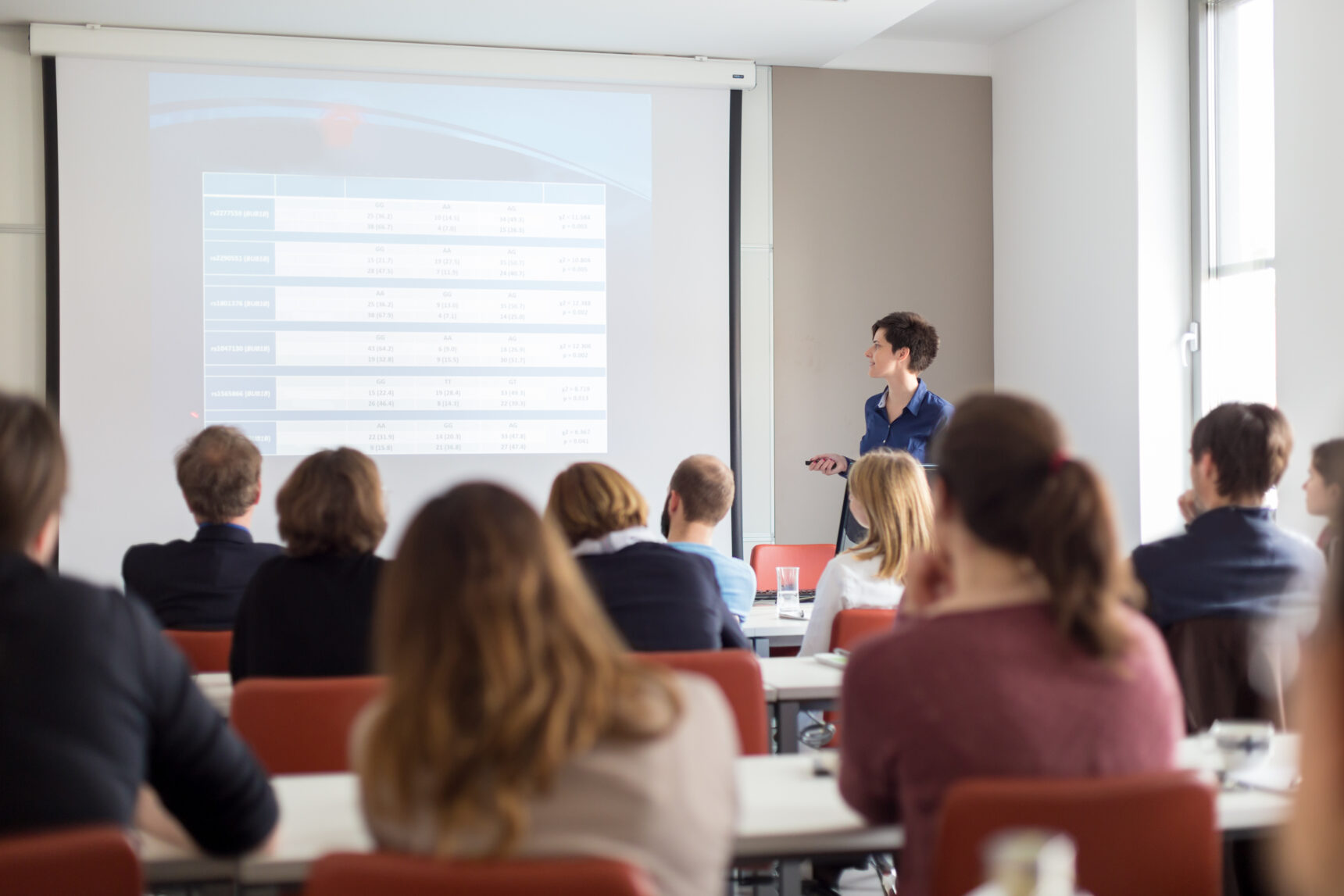 A student completes their EPQ presentation in front of a class of peers.